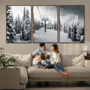 Snowy Pines Wall Art Canvas Print – Framed Ski Lift Winter