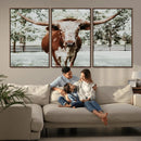 Texas Longhorn Wall Art Canvas Print – Framed Spotted Bull