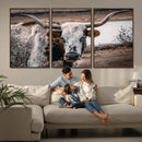 Texas Longhorn Wall Art Canvas Print – Framed Spotted Bull