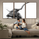 Longhorn Wall Art Canvas Print – Framed Monochrome Ranch Cow