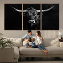 Texas Longhorn Wall Art Canvas Print – Framed Monochrome