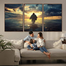 Jesus Walks Wall Art Canvas Print Framed Divine Sunset Art