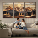 Wood Mountain Wall Art Canvas Print – Framed Boho Abstract