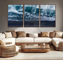 Black Beach Wall Art Canvas Print – Framed Aerial Ocean View