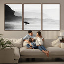 Surfer Beach Wall Art – Framed Black White Ocean Canvas by MyGreatCanvas | Canvas Wall Art Prints | Photo Prints & Wall Decor