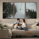 Ski Lift Wall Art Canvas Print – Snowy Pines Misty Landscape