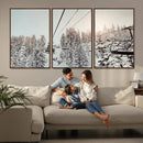 Frosty Pines Wall Art Canvas Print – Framed Cozy Cabin Ski