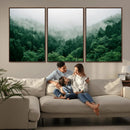 Misty Green Forest Canvas Print – Framed Serene Foggy Pine