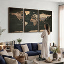 Vintage World Map Canvas Wall Art – Framed Travel Map for