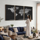 Black World Map Wall Art Canvas Print – Detailed Map of the
