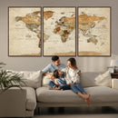 Rustic Vintage World Map Canvas Print – Framed Modern