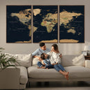 Vintage World Map Canvas on the Dark Background Wall Art