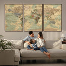 Vintage World Map Wall Art | Ready to Hang and Framed