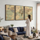 Vintage World Map Wall Art | Ready to Hang and Framed