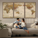Vintage Detailed World Map Wall Art Canvas Print – Antique
