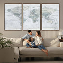Push Pin World Map Canvas Print - Detailed Vintage World Map