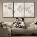 Antique Style World Map Canvas Print - Vintage Detailed