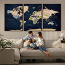 Minimalist World Map Canvas Wall Art - Watercolor Blue and
