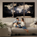Grunge World Map Wall Art | 3-Panel Large Beige and Brown by MyGreatCanvas | Canvas Wall Art Prints | Photo Prints & Wall Decor
