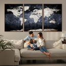 Vintage World Map Canvas Wall Art – Antique Triptych Map