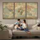 World Map Wall Art Canvas Print, Rustic Map Print, Framed
