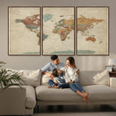 World Map Wall Art Canvas Print, Framed Rustic Atlas Art