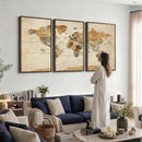 Vintage World Map Canvas Print – Framed Rustic Detailed Map