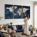 Large Blue World Map Wall Art Canvas Print for Home Office