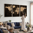 Brown World Map Canvas Print – Modern Travel Map Wall Art,