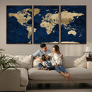 Navy Blue World Map Canvas Print – Detailed Map Minimal Navy