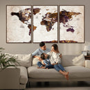 Blue Watercolor World Map Canvas Print – Framed Modern Wall