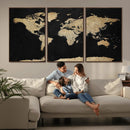 Beige World Map Canvas Wall Art Print, Minimal Black and