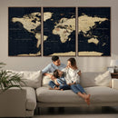 Dark World Map Canvas Wall Art Print, Minimal Black and Gold by MyGreatCanvas | Canvas Wall Art Prints | Photo Prints & Wall Decor