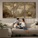 Dark Vintage World Map Canvas Wall Art Print, Antique Map