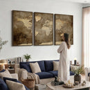 Dark Vintage World Map Canvas Wall Art Print, Antique Map