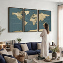 Minimal Vintage World Map Canvas Wall Art Print, Neutral