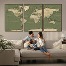 Vintage World Map Canvas Wall Art Print, Classic Global Map