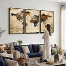 Rustic Watercolor World Map Canvas Wall Art – Framed Travel