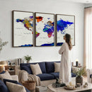 Vintage World Map Canvas Wall Art – Framed Travel Map with