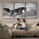 Wild Horses Wall Art Canvas Print – Framed Black and White