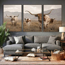 Rustic Texas Longhorn Cow Canvas Wall Art Print, Rustic Farm Animal Photography Print, Farmhouse Country Decor, Western Ranch Art