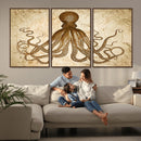 Sepia Octopus Wall Art Abstract Animal Canvas Print