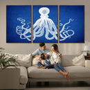 Large 3-Panel Blue Octopus Canvas Wall Art | Coastal Marine by MyGreatCanvas | Canvas Wall Art Prints | Photo Prints & Wall Decor