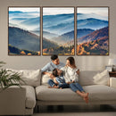 Misty Mountain Sunrise Triptych Canvas Print – Autumn