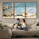 Seashells on Rustic Wooden Background, Seashells Wall Art