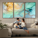 Abstract Aqua and Gold Fluid Wall Art Canvas | 3 Panel Large by MyGreatCanvas | Canvas Wall Art Prints | Photo Prints & Wall Decor