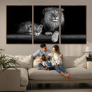 Large Black and White Lion Couple Wall Art Canvas Print –