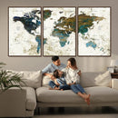 Vintage World Map Wall Art Canvas Print, Framed Rustic Earth