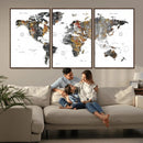 Modern Metallic World Map Canvas Wall Art – Framed