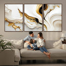 Gold Waves on Pure White Canvas – Gold Abstract Art for